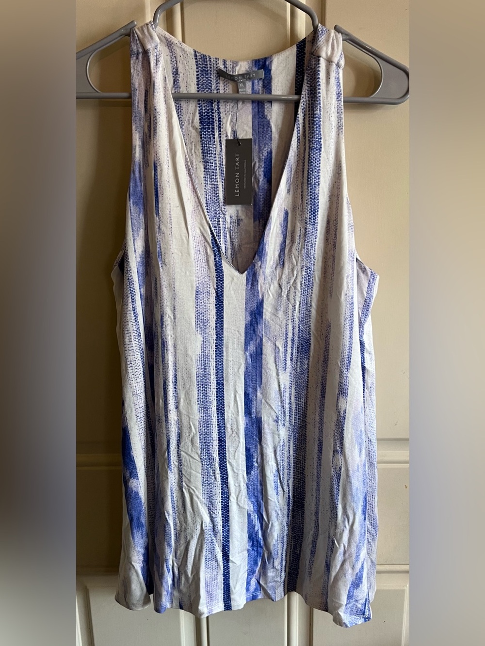 NWT Lemon Tart Charlie Ikat Stripe Tank A Line Blue White XL